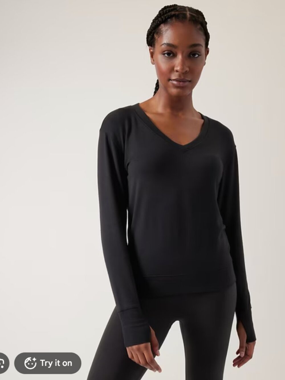 Athleta Sunrise V-Neck Sweatshirt Black Medium Tall